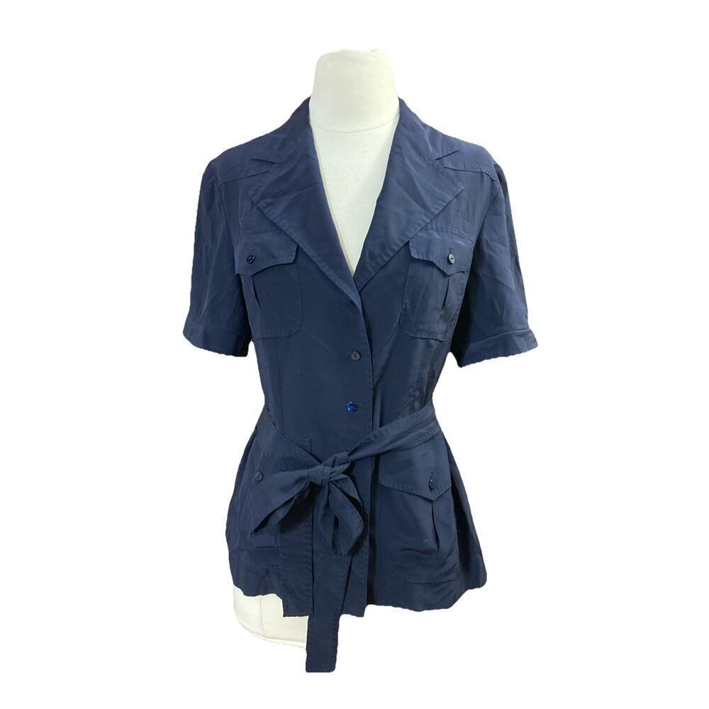 Stella McCartney Women’s Silk Button Up Shirt Sz 6 (40) blue Safari belted Italy